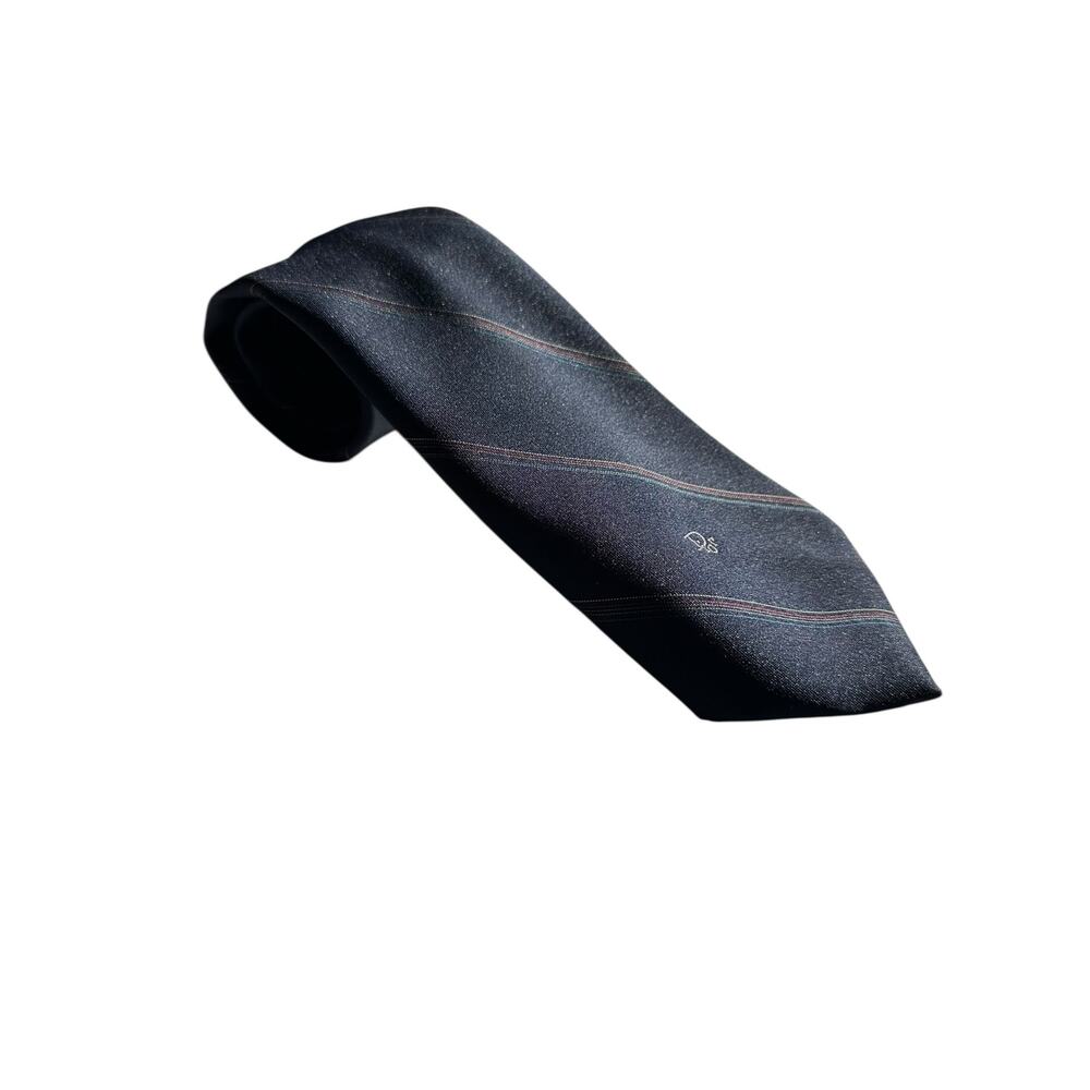 Christian Dior Diagonal Stripe Logo Tie Navy Made in Italy Wedding Formal Preppy